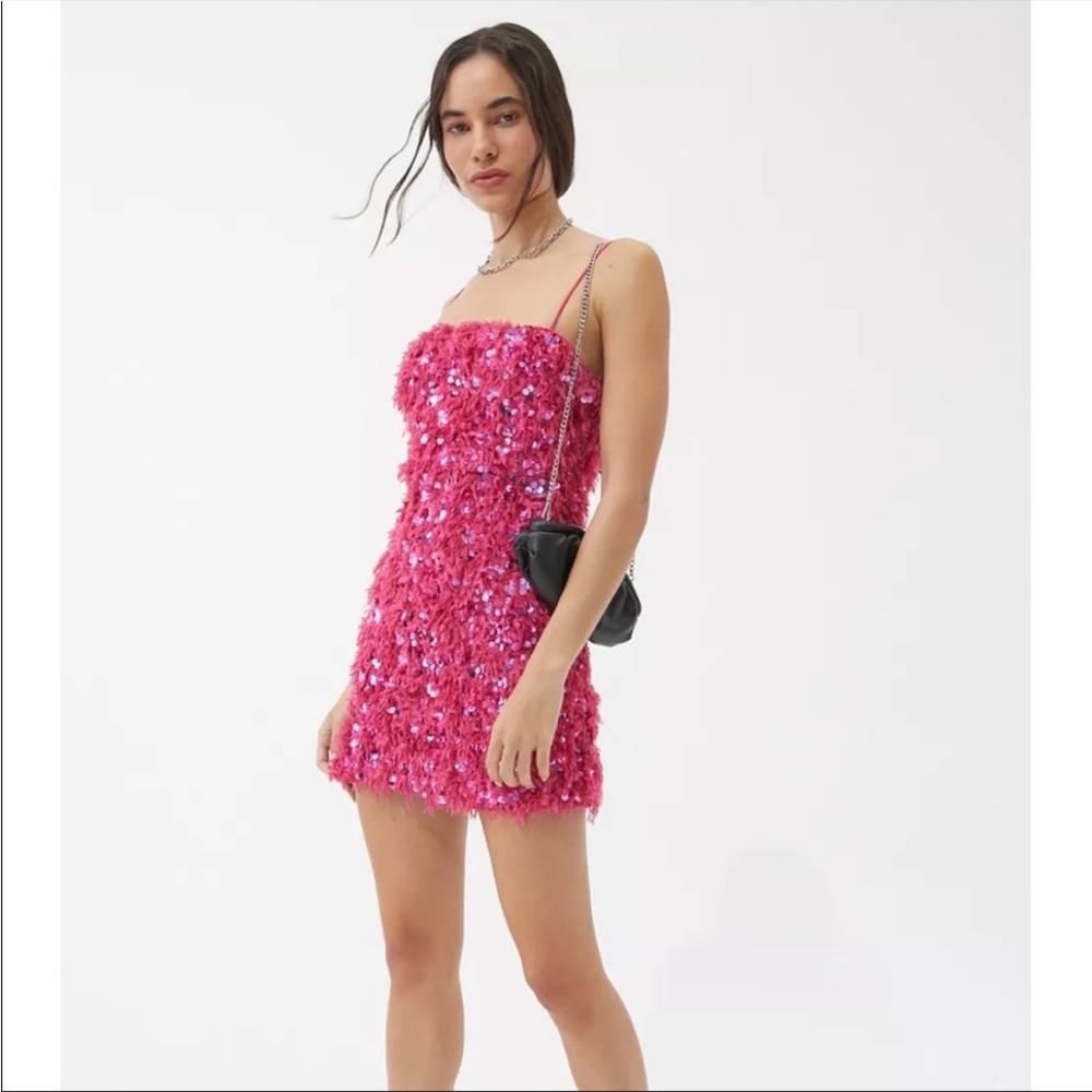 Camila Feathers Pink Sequin Mini Dress Urban Outfitters UO NWT